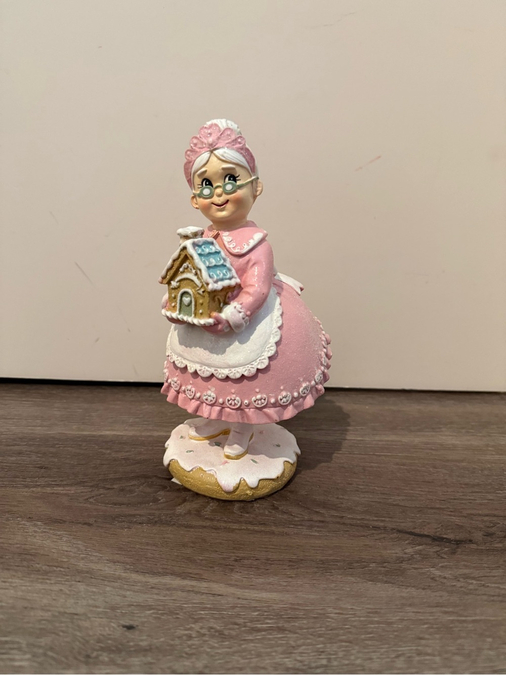Pretty in Pink Mrs. Claus Gingerbread Figurine Holiday Decor- NWT